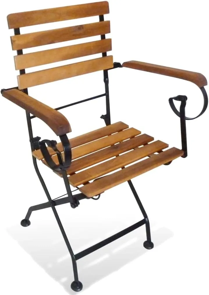 Folding Patio Chairs 2-Pack Solid Acacia Wood and Steel Outdoor Furniture Brown Foldable Garden Chairs for Poolside, Camping, Beach, Lawn, Backyard