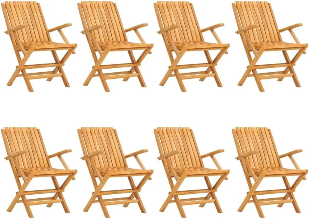 Folding Patio Chairs 8 pcs Solid Teak Wood Outdoor Garden Chairs 24" x 26.4" x 35.4" Foldable Dining Lounge Chairs with Comfortable Armrests and Backrest for Patio, Lawn, Deck, and Garden