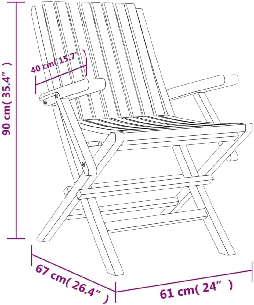Folding Patio Chairs 8 pcs Solid Teak Wood Outdoor Garden Chairs 24" x 26.4" x 35.4" Foldable Dining Lounge Chairs with Comfortable Armrests and Backrest for Patio, Lawn, Deck, and Garden