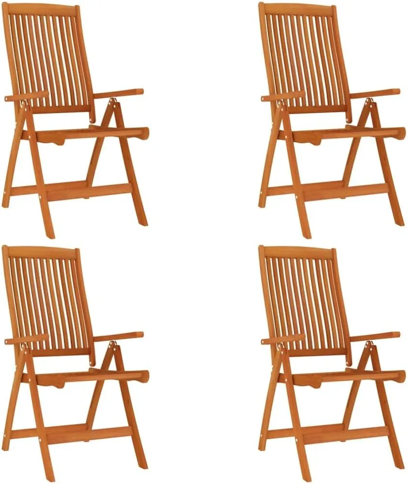 Folding Patio Chairs Set of 4 Solid Eucalyptus Outdoor Lounge Chairs Adjustable Reclining Patio Furniture for Garden, Terrace, Lawn, Beach and Camping