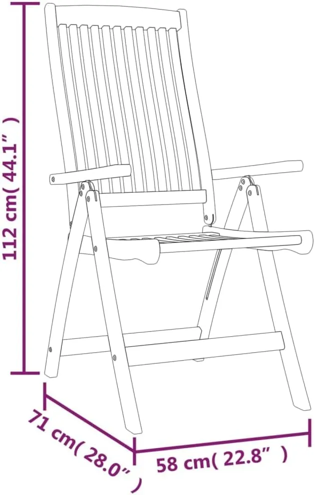 Folding Patio Chairs Set of 4 Solid Eucalyptus Outdoor Lounge Chairs Adjustable Reclining Patio Furniture for Garden, Terrace, Lawn, Beach and Camping
