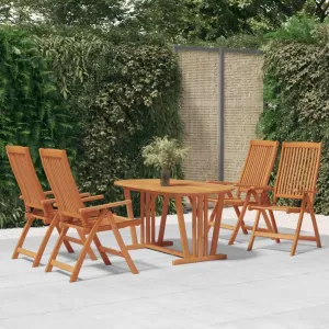 Folding Patio Chairs Set of 4 Solid Eucalyptus Outdoor Lounge Chairs Adjustable Reclining Patio Furniture for Garden, Terrace, Lawn, Beach and Camping