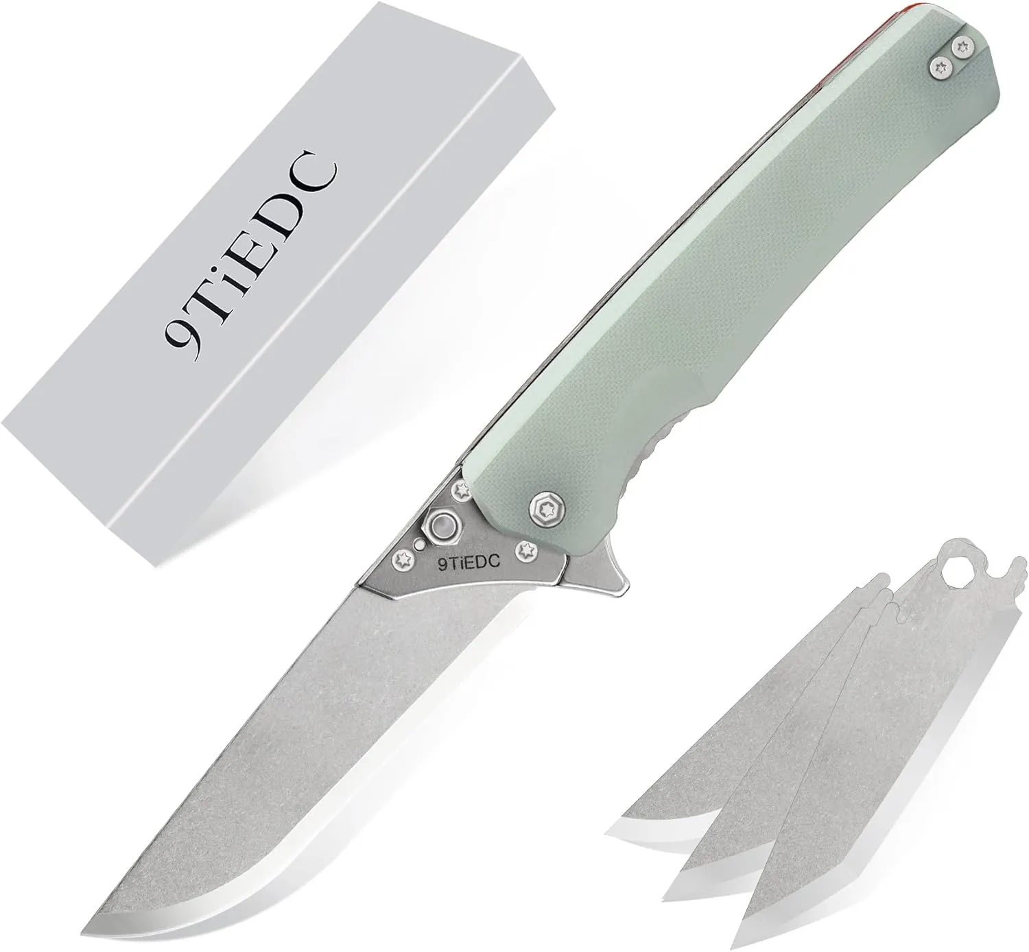 Folding Pocket Flipper Knife, 4pcs Replaceable Blades, 3.5" 440 Steel Blade G10 Handle EDC Knife with Pocket Clip for Men Women, Sharp Camping Survival Hiking, Outdoor or Indoor Carry Knives