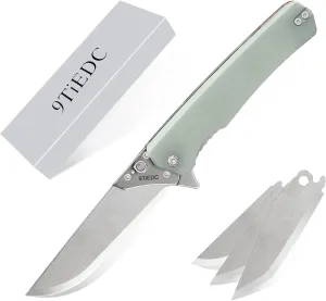 Folding Pocket Flipper Knife, 4pcs Replaceable Blades, 3.5" 440 Steel Blade G10 Handle EDC Knife with Pocket Clip for Men Women, Sharp Camping Survival Hiking, Outdoor or Indoor Carry Knives