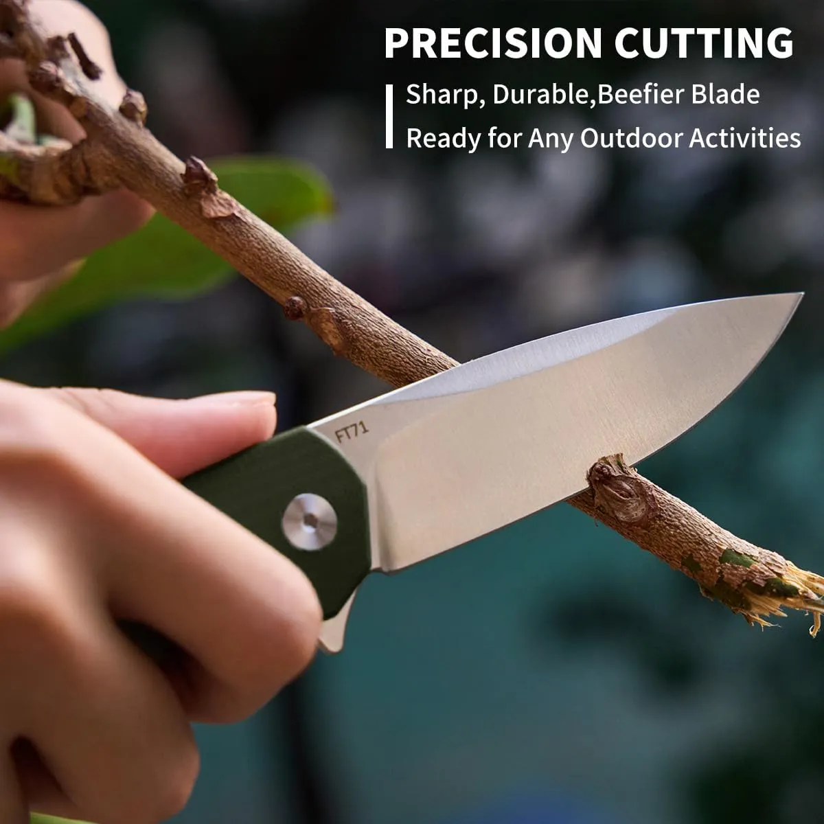 Folding Pocket Knife, 3.35" D2 Steel Blade G10 Handle Compact EDC Knife with Pocket Clip for Men Women, Sharp Camping Fishing Survival Hiking Knives, Men's Gift (Green Handle Sanding Blade)
