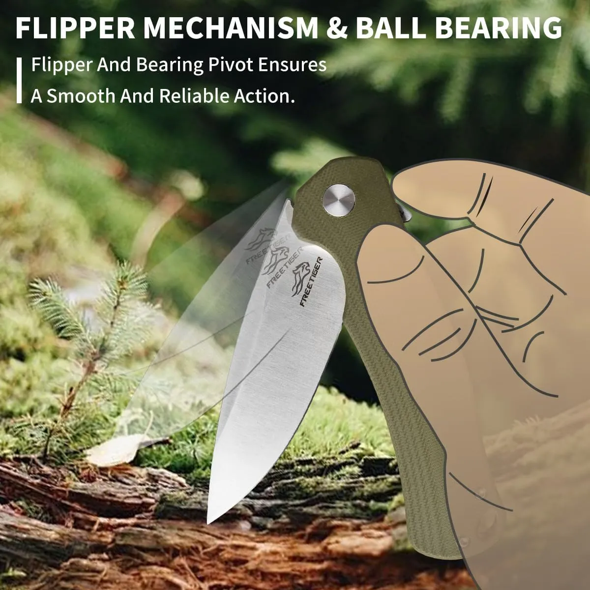 Folding Pocket Knife, 3.35" D2 Steel Blade G10 Handle Compact EDC Knife with Pocket Clip for Men Women, Sharp Camping Fishing Survival Hiking Knives, Men's Gift (Green Handle Sanding Blade)
