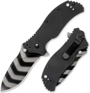 Folding Pocket Knife for Men, Folding Knife with 3.14" D2 Steel Blade Tiger-Stripe Coating, EDC knife G10 Handle for Camping Hunting Indoor and Outdoor Activities