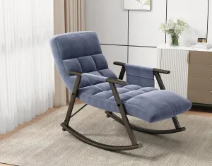 Folding Rocking Chair for Cozy Relaxation, Adjustable High Back & Footrest, Living Room, Bedroom, or Balcony, Blue Velvet