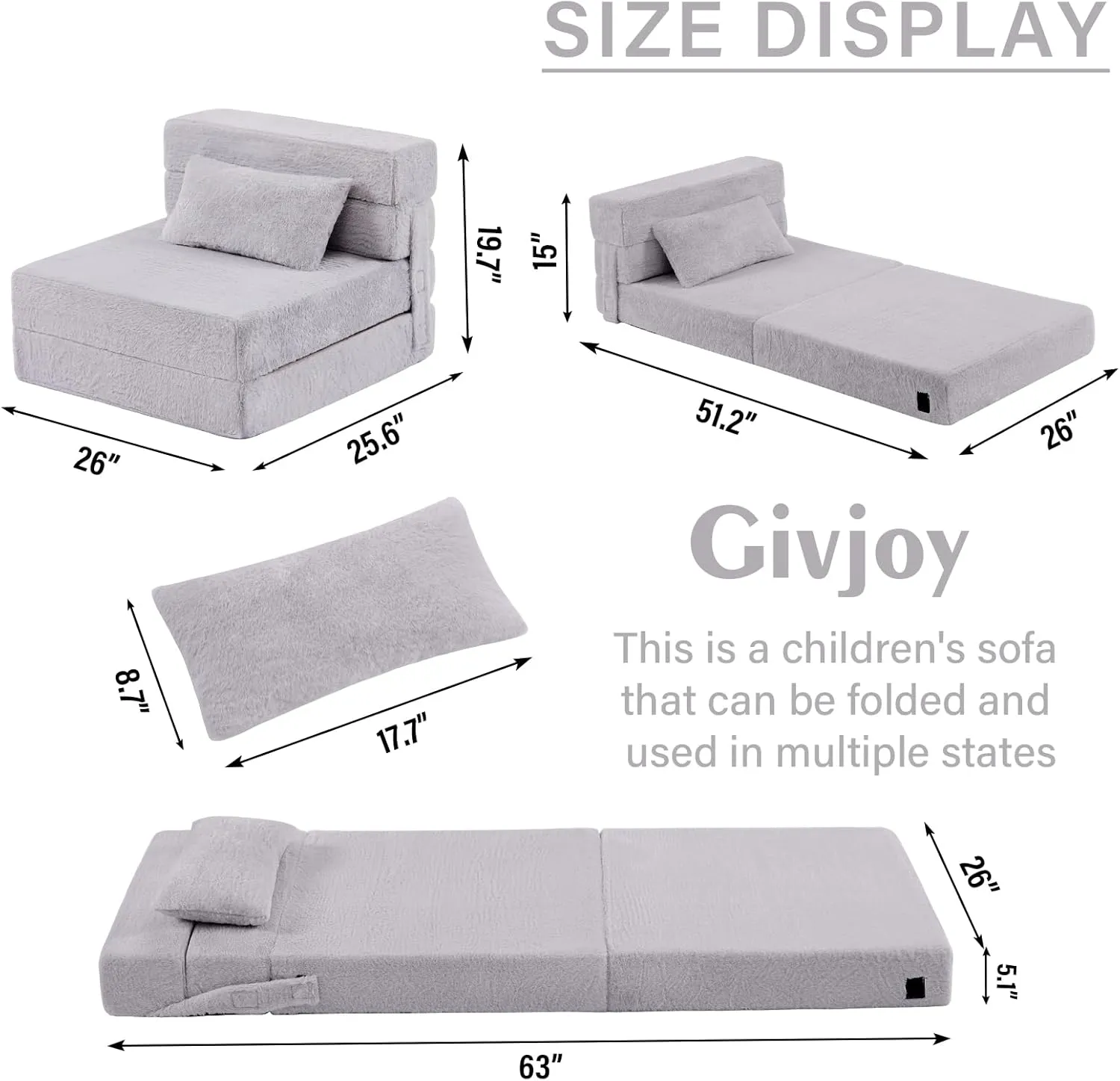 Folding Sofa Bed Floor Mattress for Kids with Pillow, Toddler Washable Folding Floor Nap Mat for Sleeping Daycare, Child Fold Up Sofa Futon Folding Chair Bed with Storage Bag for Girls and Boys