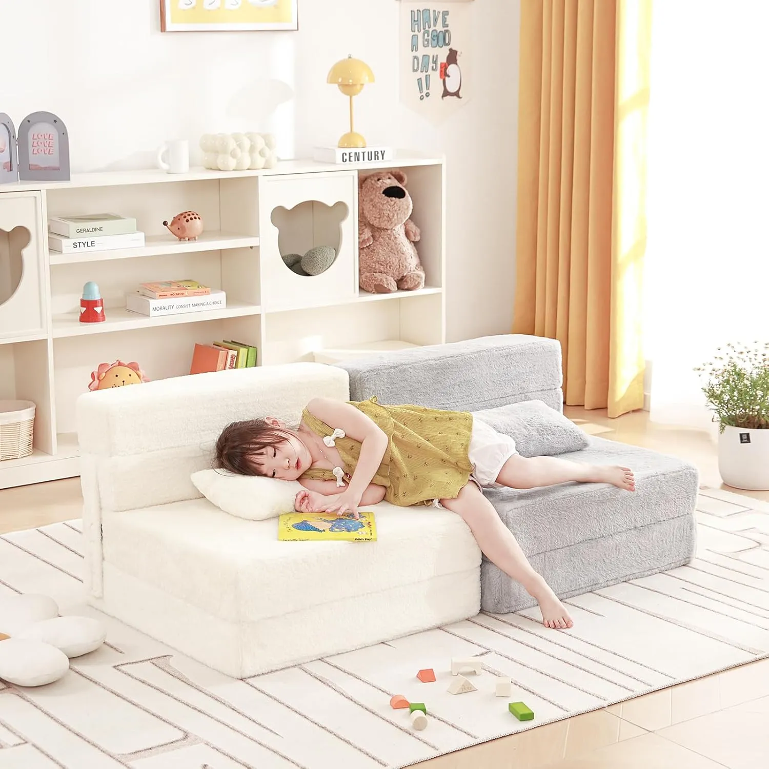 Folding Sofa Bed Floor Mattress for Kids with Pillow, Toddler Washable Folding Floor Nap Mat for Sleeping Daycare, Child Fold Up Sofa Futon Folding Chair Bed with Storage Bag for Girls and Boys