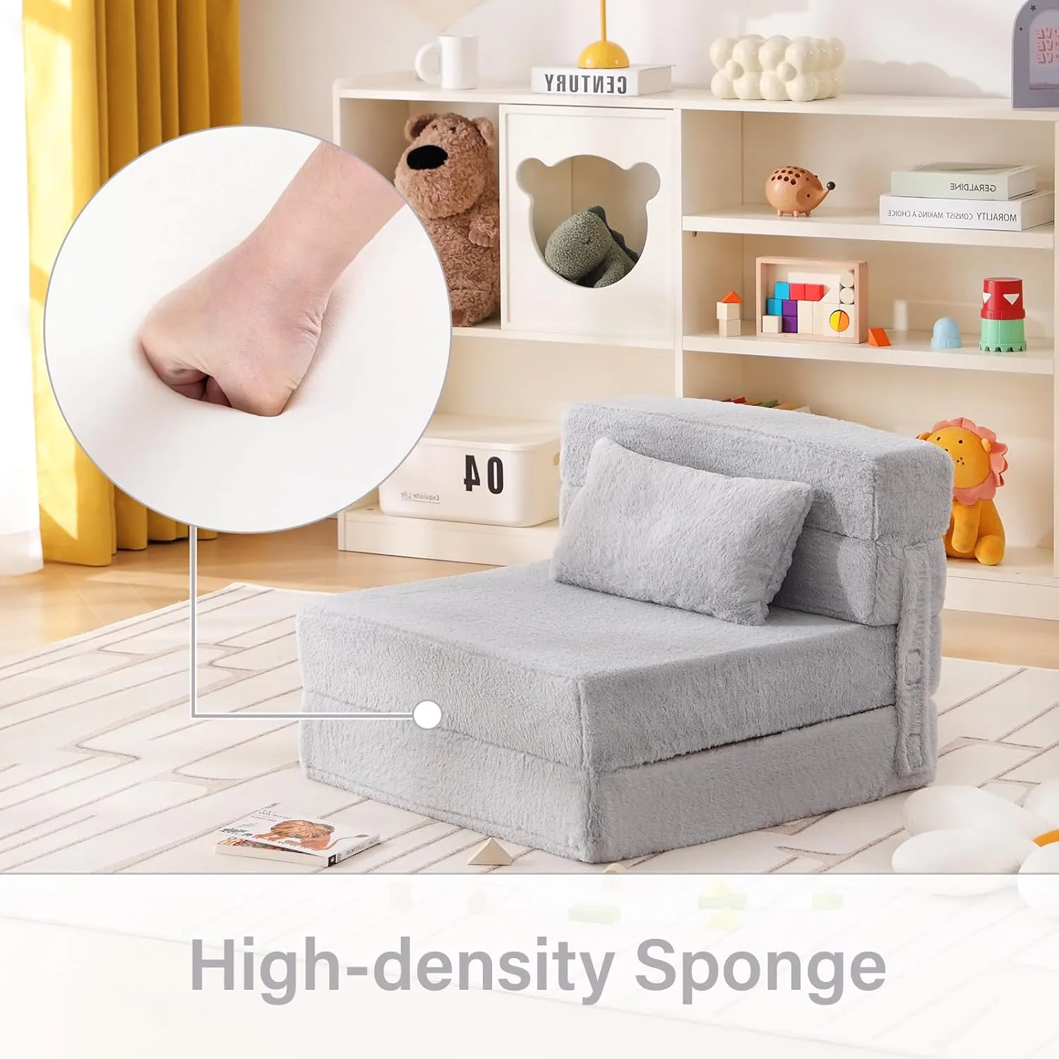 Folding Sofa Bed Floor Mattress for Kids with Pillow, Toddler Washable Folding Floor Nap Mat for Sleeping Daycare, Child Fold Up Sofa Futon Folding Chair Bed with Storage Bag for Girls and Boys