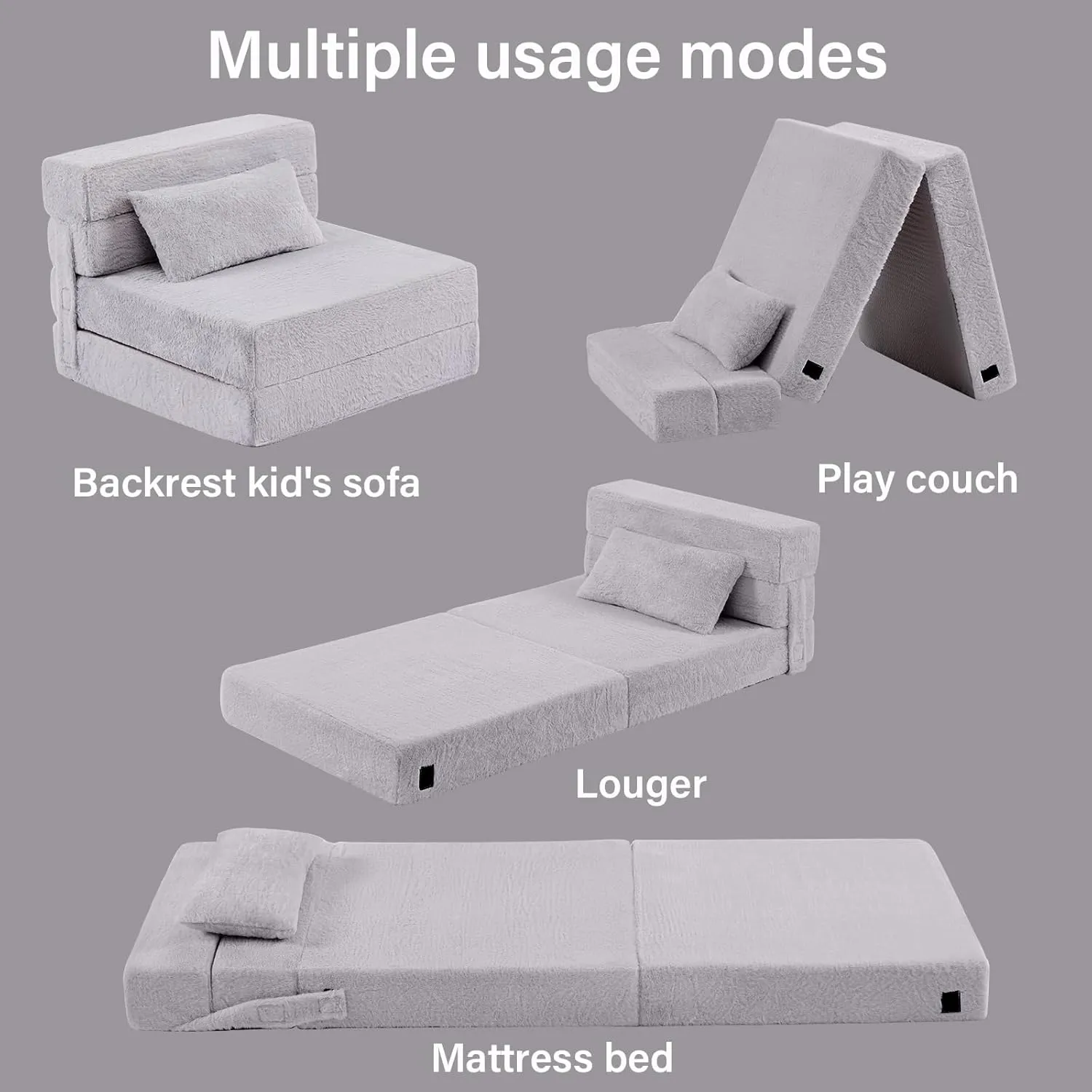 Folding Sofa Bed Floor Mattress for Kids with Pillow, Toddler Washable Folding Floor Nap Mat for Sleeping Daycare, Child Fold Up Sofa Futon Folding Chair Bed with Storage Bag for Girls and Boys