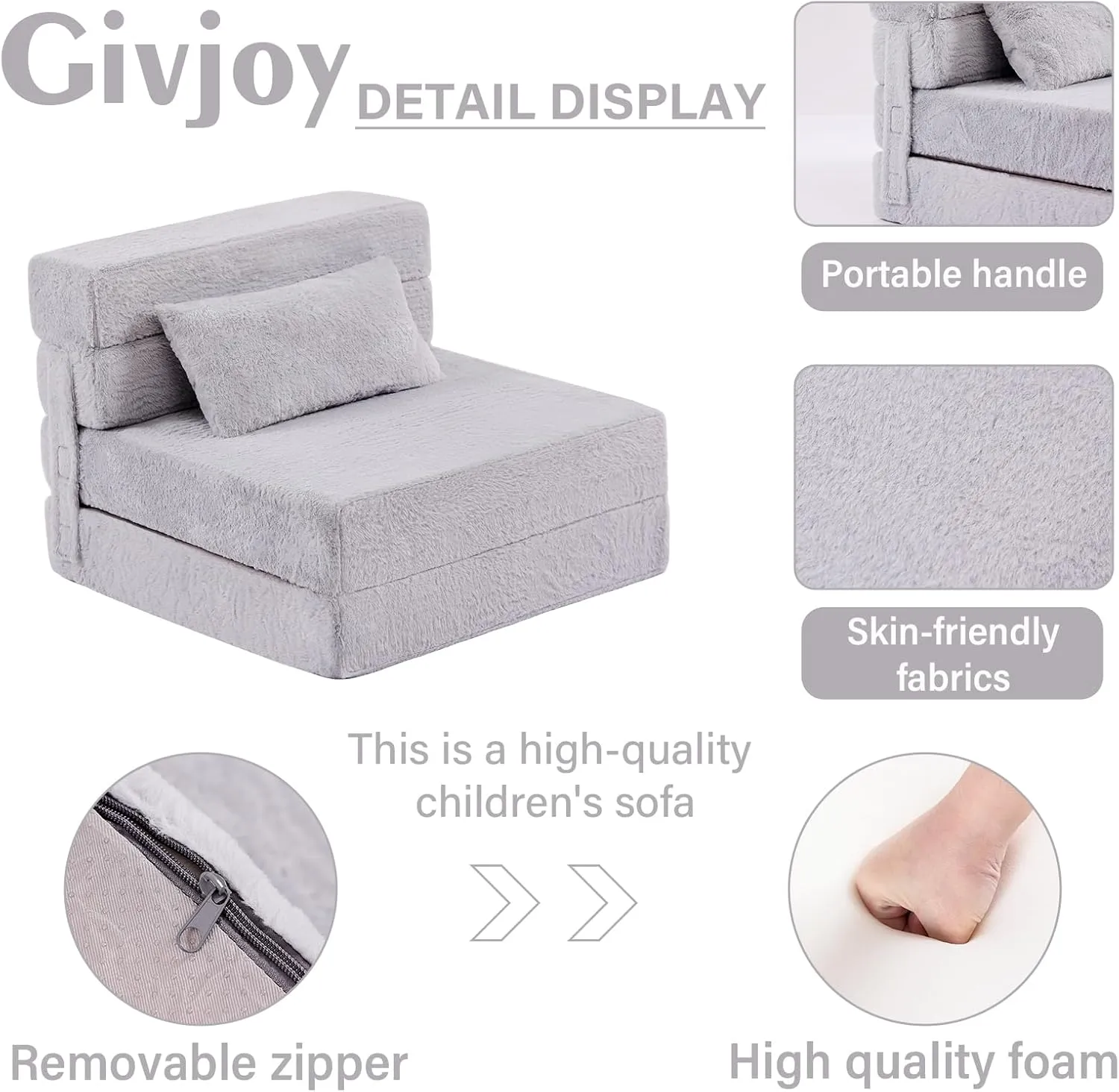 Folding Sofa Bed Floor Mattress for Kids with Pillow, Toddler Washable Folding Floor Nap Mat for Sleeping Daycare, Child Fold Up Sofa Futon Folding Chair Bed with Storage Bag for Girls and Boys