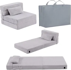 Folding Sofa Bed Floor Mattress for Kids with Pillow, Toddler Washable Folding Floor Nap Mat for Sleeping Daycare, Child Fold Up Sofa Futon Folding Chair Bed with Storage Bag for Girls and Boys