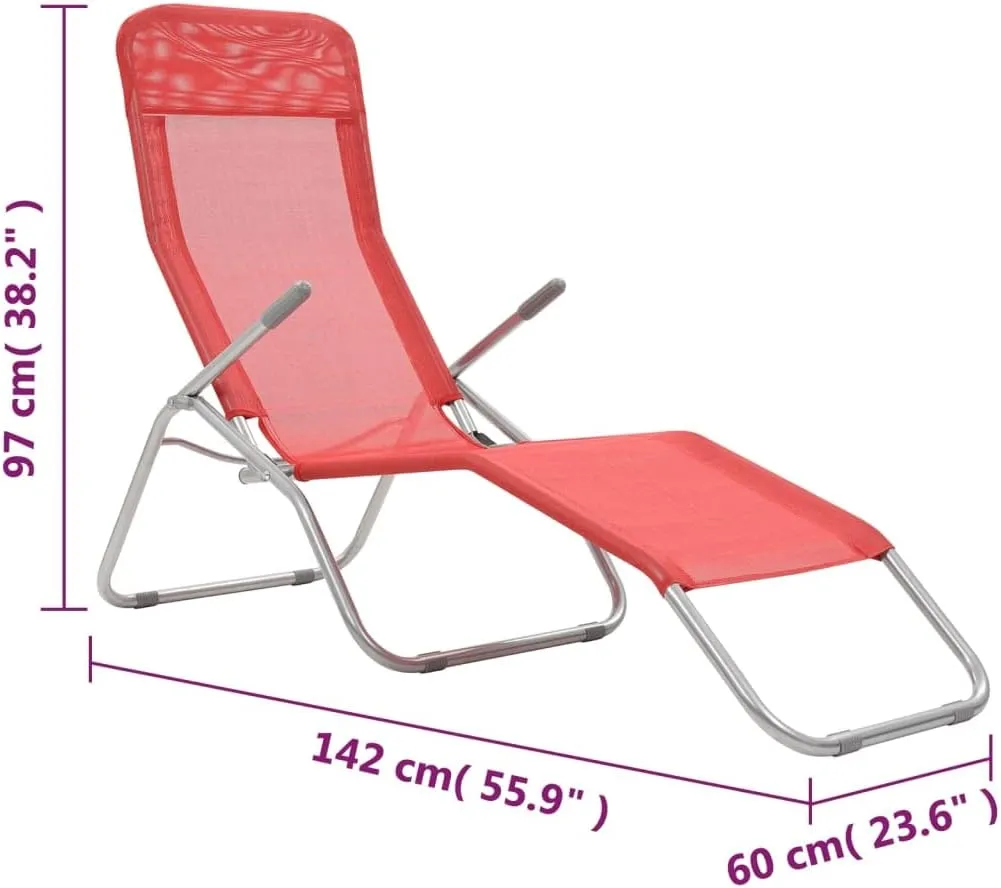 Folding Sun Loungers 2 pcs Textilene RedLuxury Sun Loungers with Adjustable Backrest and Cushioned Seat