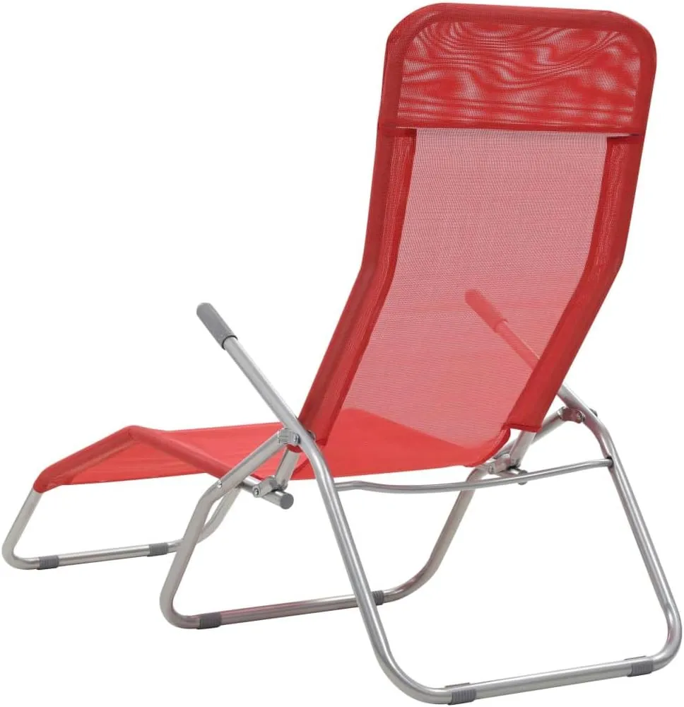 Folding Sun Loungers 2 pcs Textilene RedLuxury Sun Loungers with Adjustable Backrest and Cushioned Seat