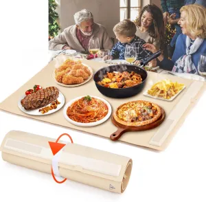 Food Warming Mat,Roll Up Portable Electric Warming Tray for Food,with 3 Temperature Settings,Silicone Warming Mat for Food,Food Warmer for Buffet Party, Sabbath, Gatherings, Daily Use（Cream)