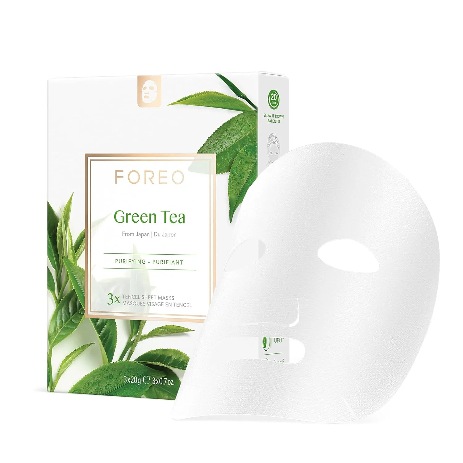 FOREO Facial Sheet Mask Green Tea Purifying for Blemish-Prone Skin, 3 pack, Antioxidant, Calming Clean Formula, Cruelty-free, Compatible with UFO devices