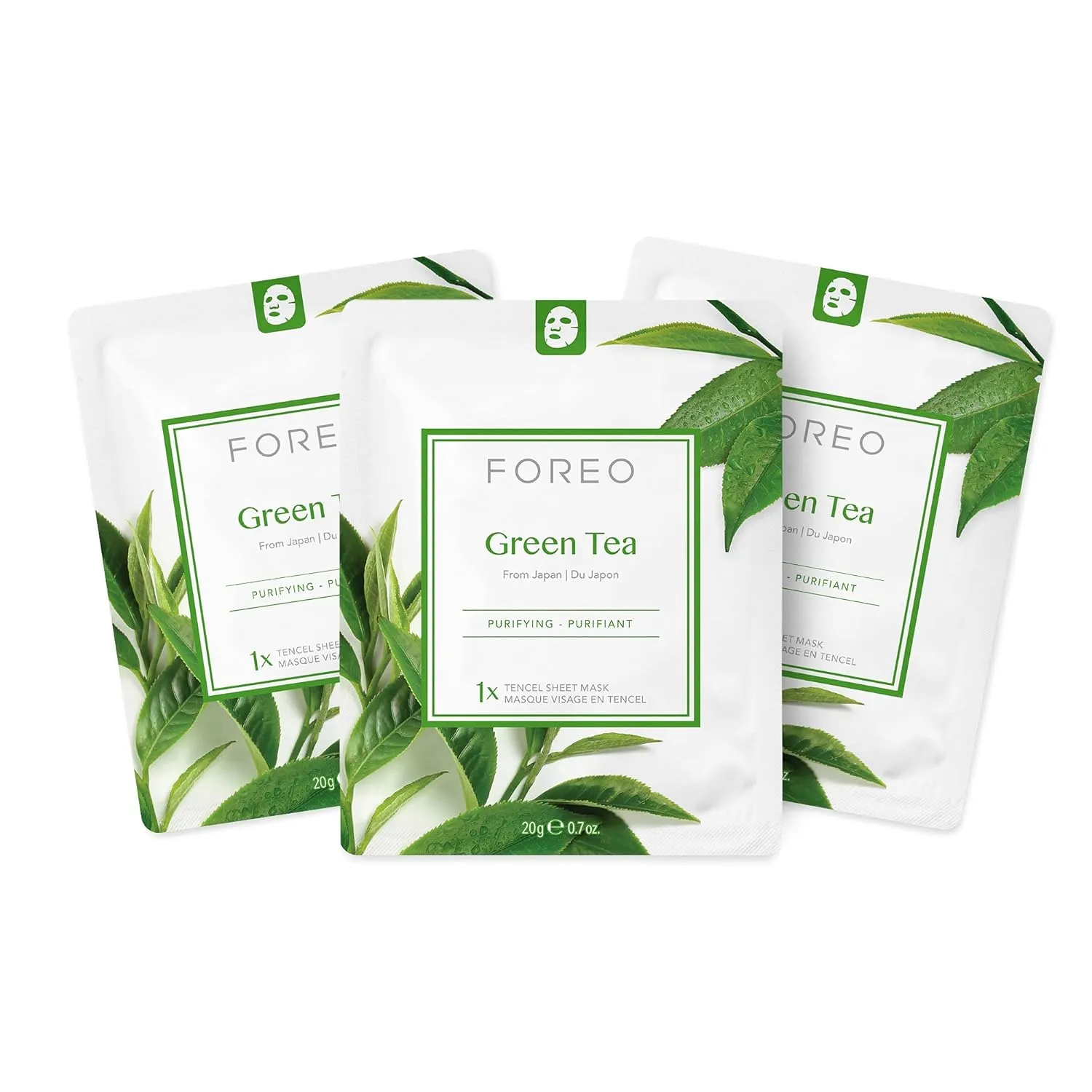 FOREO Facial Sheet Mask Green Tea Purifying for Blemish-Prone Skin, 3 pack, Antioxidant, Calming Clean Formula, Cruelty-free, Compatible with UFO devices