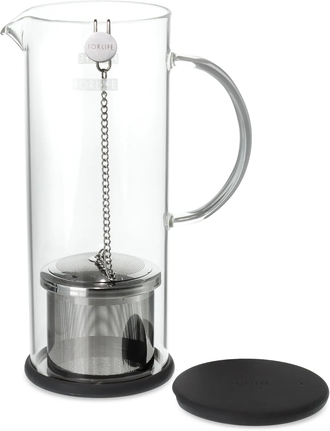 FORLIFE LUCENT Glass Iced Tea Jug with Capsule Infuser, 48-Ounce, Charcoal