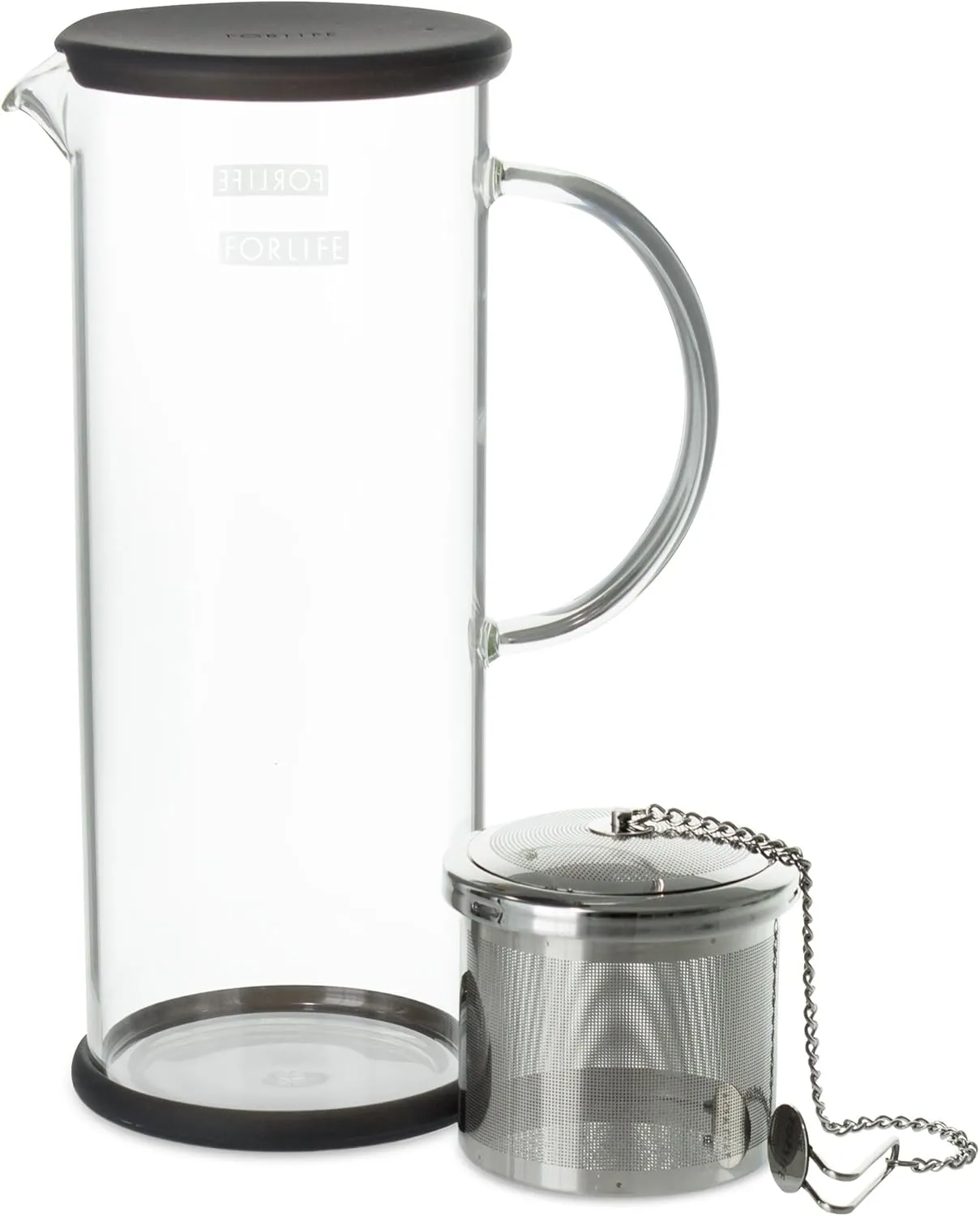 FORLIFE LUCENT Glass Iced Tea Jug with Capsule Infuser, 48-Ounce, Charcoal