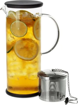 FORLIFE LUCENT Glass Iced Tea Jug with Capsule Infuser, 48-Ounce, Charcoal