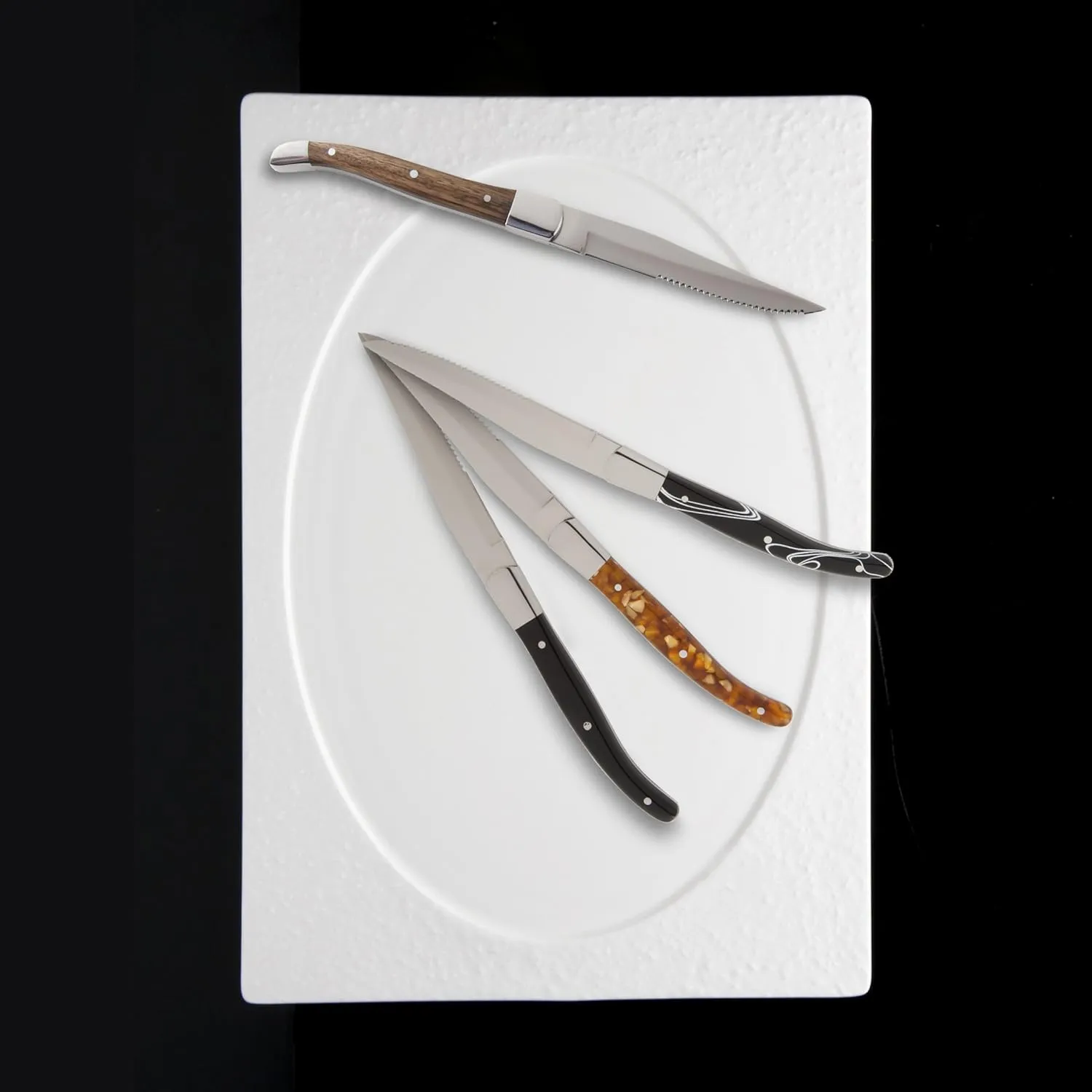 Fortessa Provencal Serrated Steak Knife, 9.25-Inch, Black Handle, Set of 6