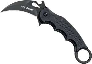 Fox Knives 479 Folding Pocket Knife - N690Co Stainless Steel, Black Idroglider Blade Finish, Linerlock, Black G10 Handle, Reversible Pocket Clip