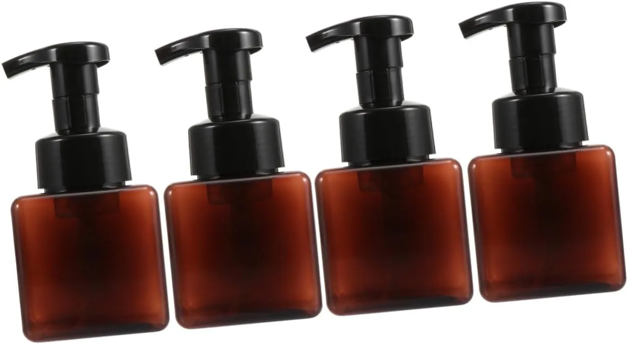 FRCOLOR 4pcs Foaming Pump Bottles Square Plastic Dispenser for Travel Toiletries Leakproof Mousse Soap Containers Creative Design Pump Bottles
