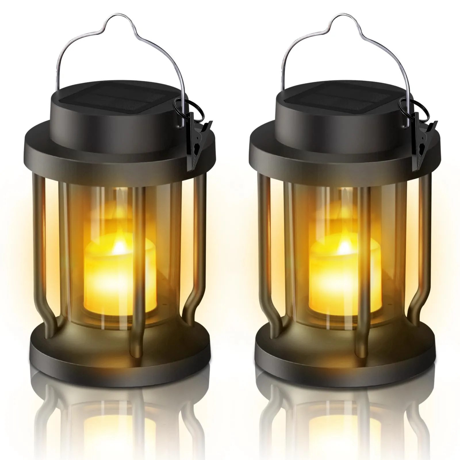 FriutShine Solar Lantern Outdoor ⁘ Indoor Use – Hanging Solar Lights with Realistic Flickering Flameless Candle, Weatherproof.