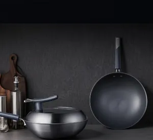 Frying Wok Titanium Uncoated Non-Stick Frying Wok Uncoated Healthy Non-Stick Frying Wok Stir Frying Pan Upgrade with Standing Lid 2 Generation Titanium Upgrade II Grade 1 Non-Stick wok 30cm