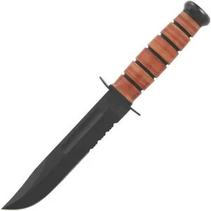 Full-size USMC Fighting Knife, 7" Serrated Blade, Leather Sheath