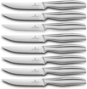 G.a HOMEFAVOR Steak Knife: 4.5 Inch Premium Stainless Steel Sharp Micro Serrated Knives for Kitchen, Dishwasher Safe, Set of 8, Silver