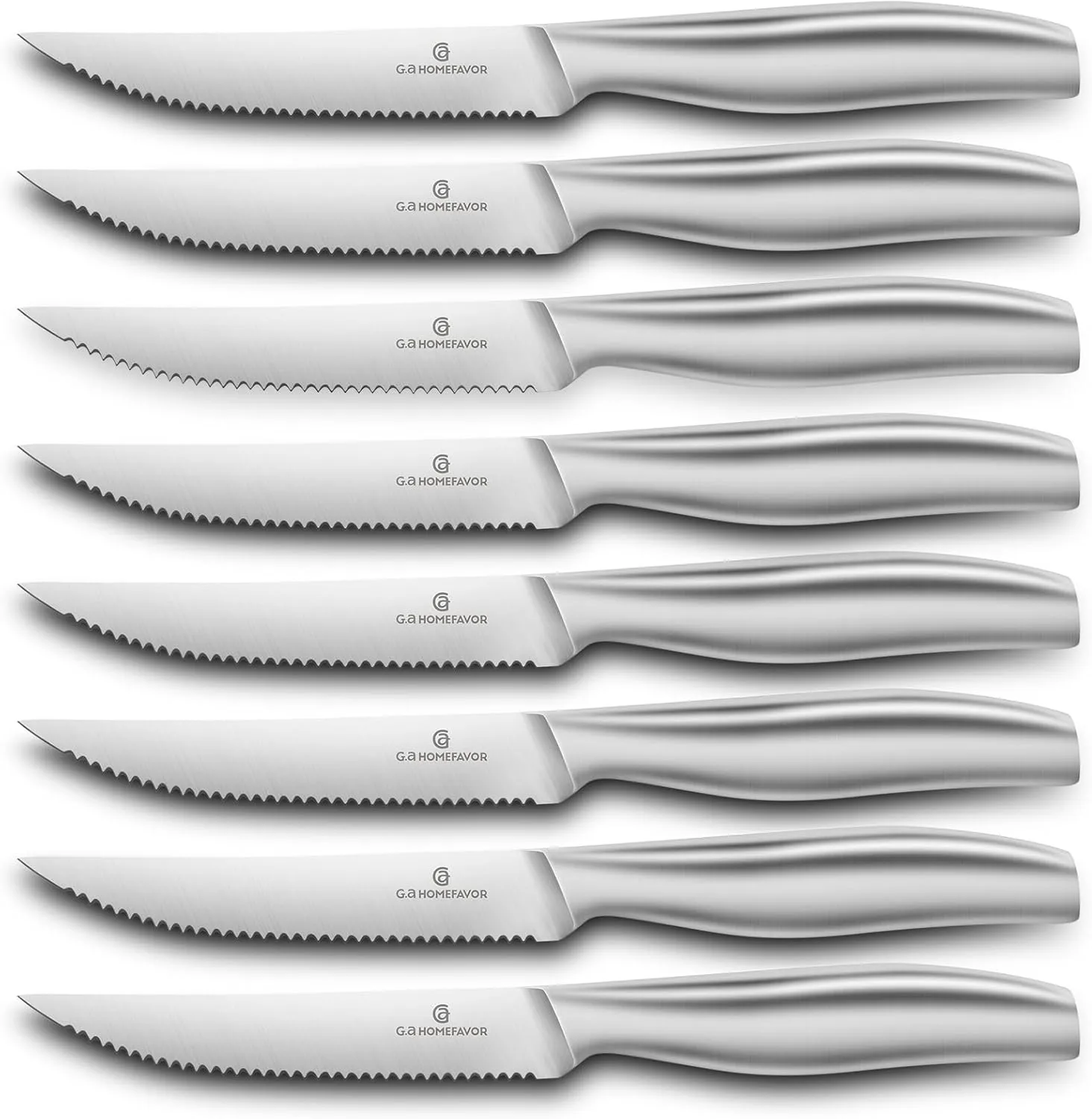 G.a HOMEFAVOR Steak Knife: 4.5 Inch Premium Stainless Steel Sharp Micro Serrated Knives for Kitchen, Dishwasher Safe, Set of 8, Silver