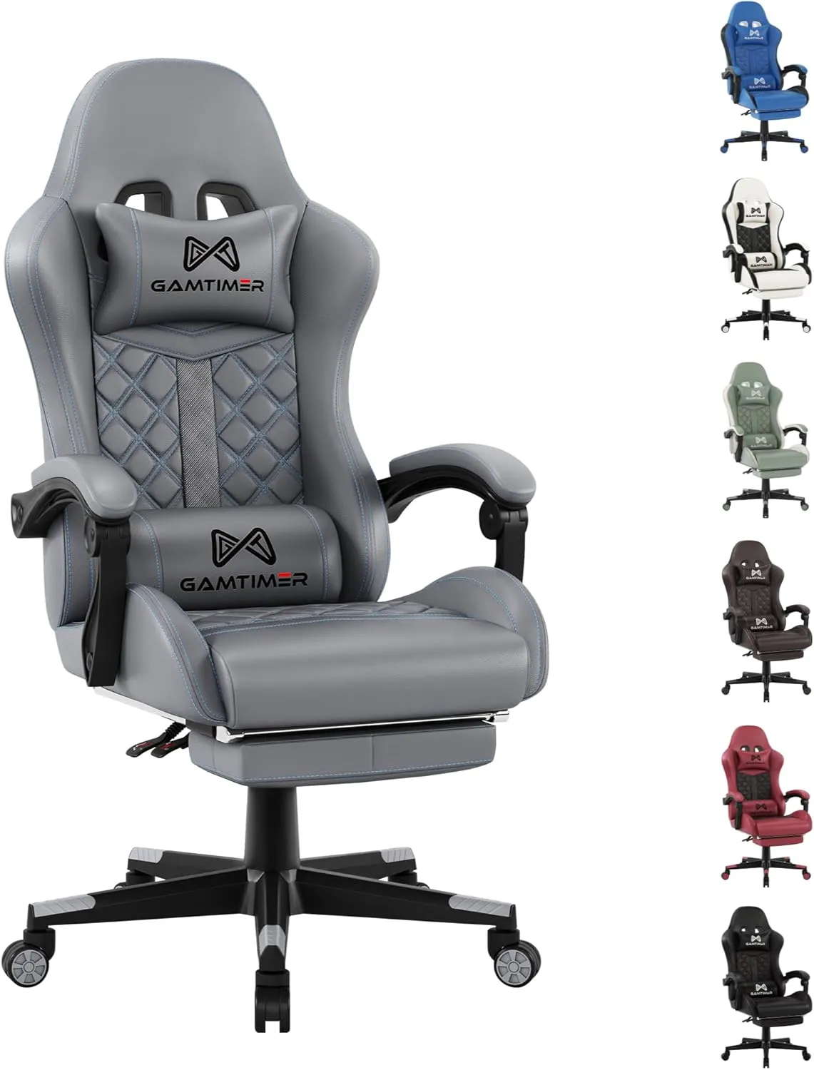Gaming Chair,Computer Chair with Footrest and Lumbar Support,Breathable PU Leather,4D Lumbar Support and Headrest,360 Degree Swivel Chair with Adjustable Ergonomic Backrest for Adults(Grey)