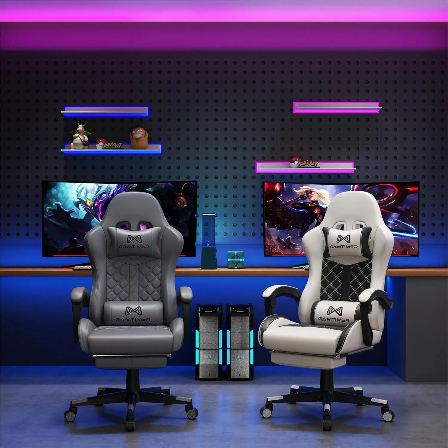 Gaming Chair,Computer Chair with Footrest and Lumbar Support,Breathable PU Leather,4D Lumbar Support and Headrest,360 Degree Swivel Chair with Adjustable Ergonomic Backrest for Adults(Grey)