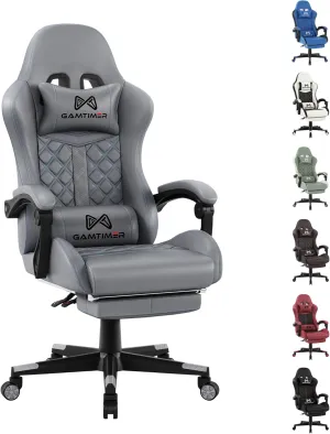Gaming Chair,Computer Chair with Footrest and Lumbar Support,Breathable PU Leather,4D Lumbar Support and Headrest,360 Degree Swivel Chair with Adjustable Ergonomic Backrest for Adults(Grey)
