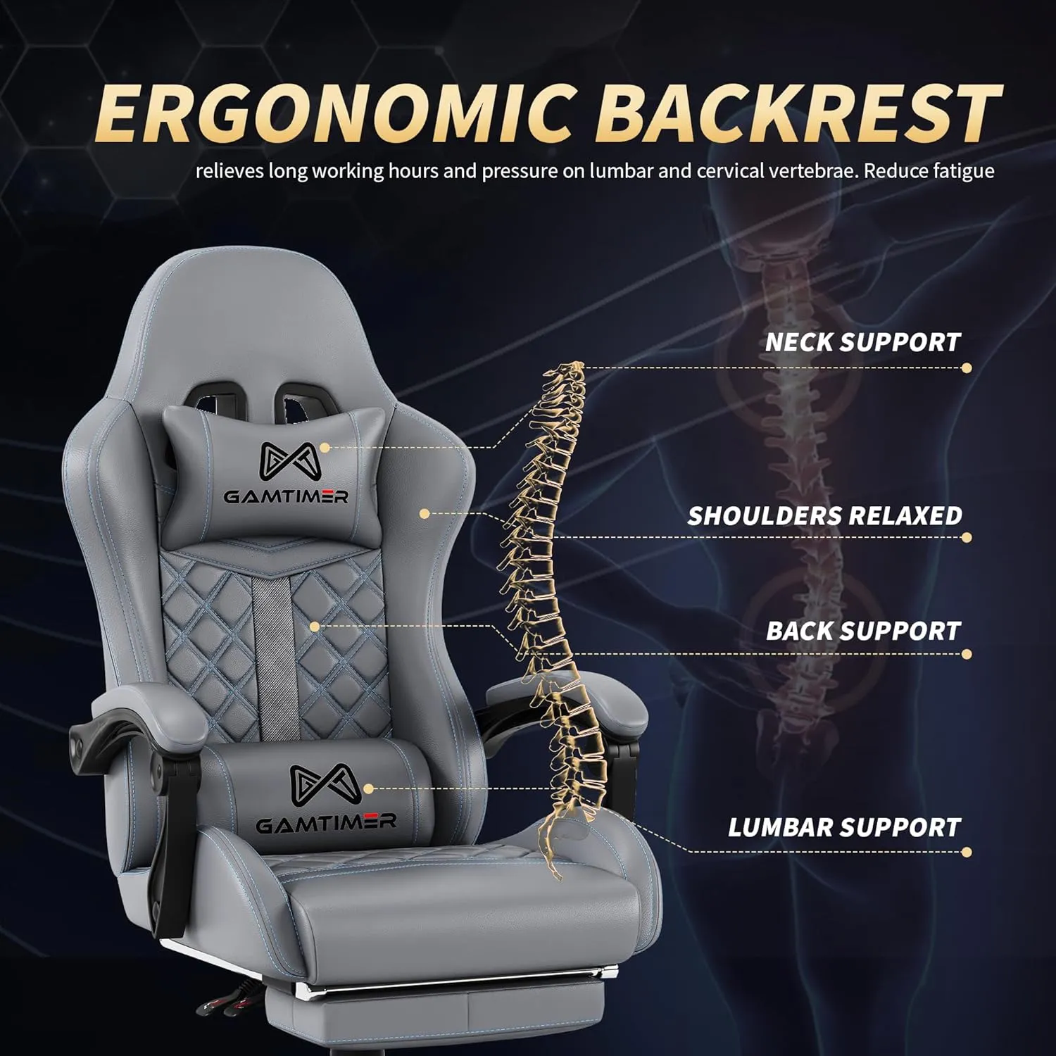 Gaming Chair,Computer Chair with Footrest and Lumbar Support,Breathable PU Leather,4D Lumbar Support and Headrest,360 Degree Swivel Chair with Adjustable Ergonomic Backrest for Adults(Grey)