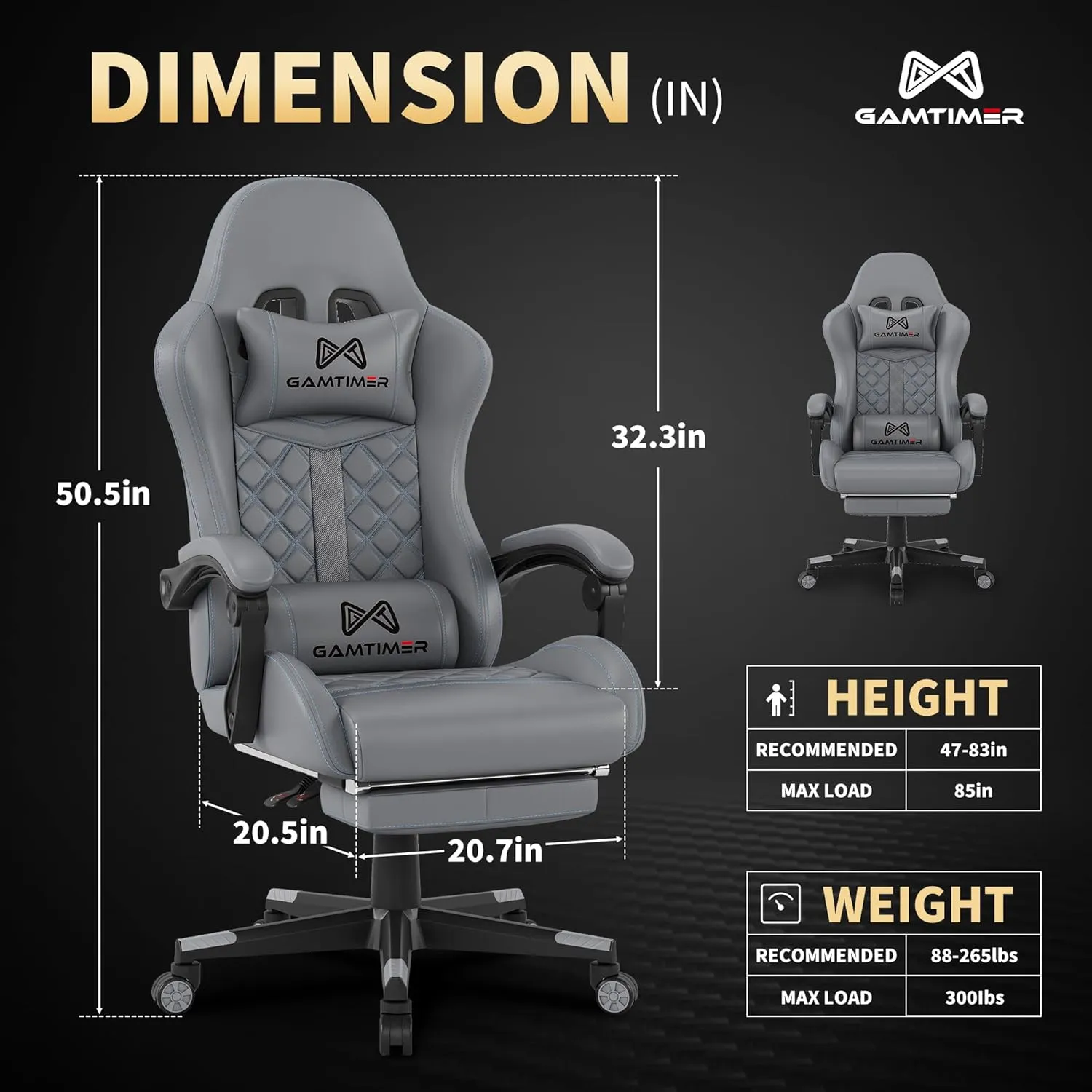 Gaming Chair,Computer Chair with Footrest and Lumbar Support,Breathable PU Leather,4D Lumbar Support and Headrest,360 Degree Swivel Chair with Adjustable Ergonomic Backrest for Adults(Grey)