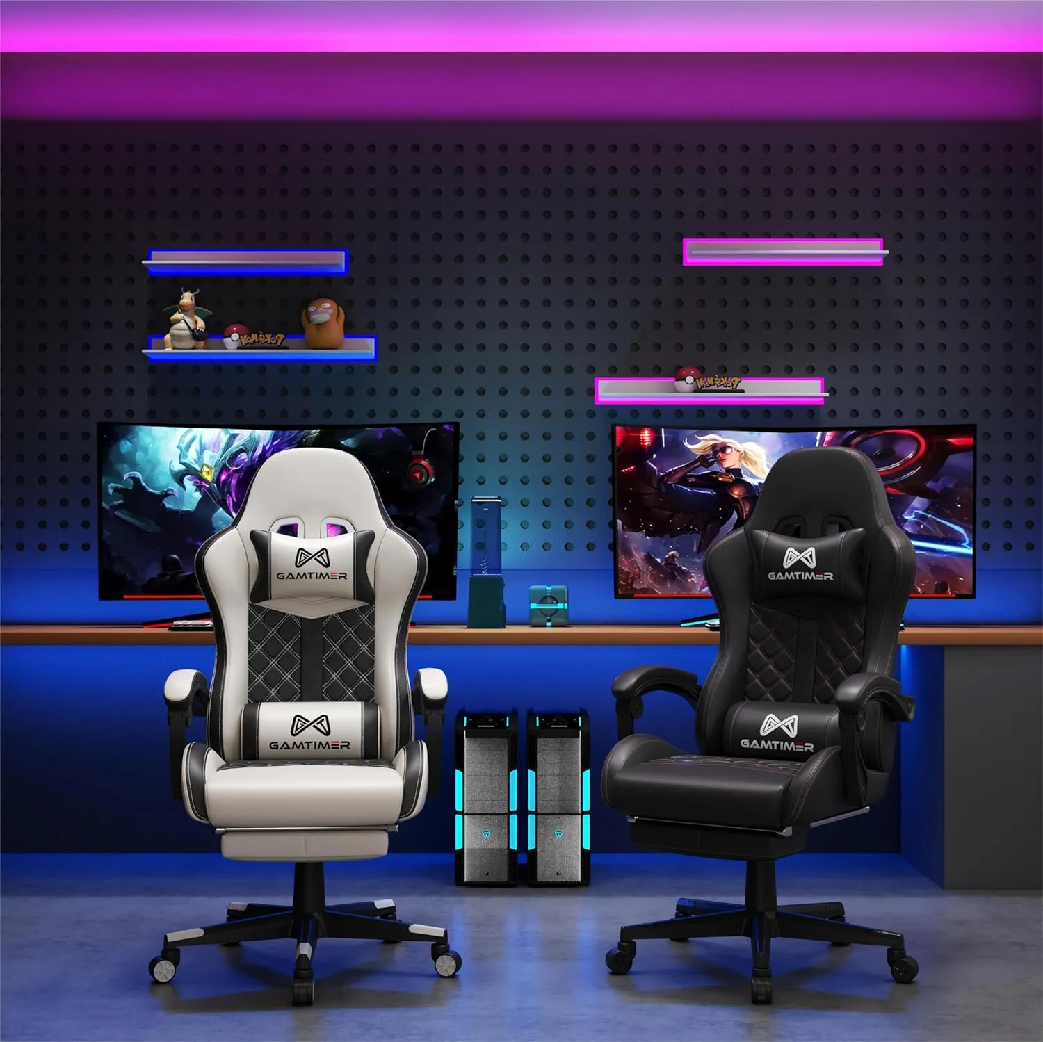 Gaming Chair,Computer Chair with Footrest and Lumbar Support,Breathable PU Leather,4D Lumbar Support and Headrest,360 Degree Swivel Chair with Adjustable Ergonomic Backrest for Adults(White)