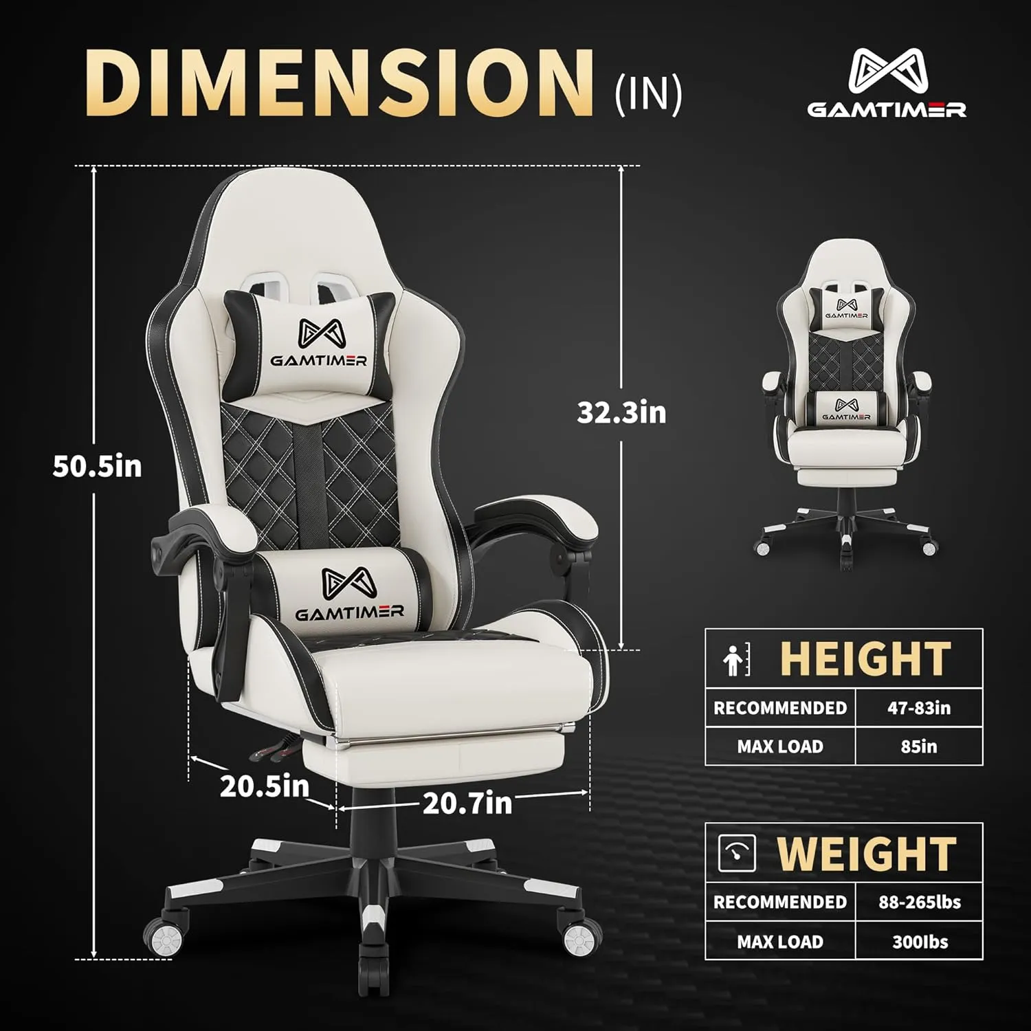 Gaming Chair,Computer Chair with Footrest and Lumbar Support,Breathable PU Leather,4D Lumbar Support and Headrest,360 Degree Swivel Chair with Adjustable Ergonomic Backrest for Adults(White)