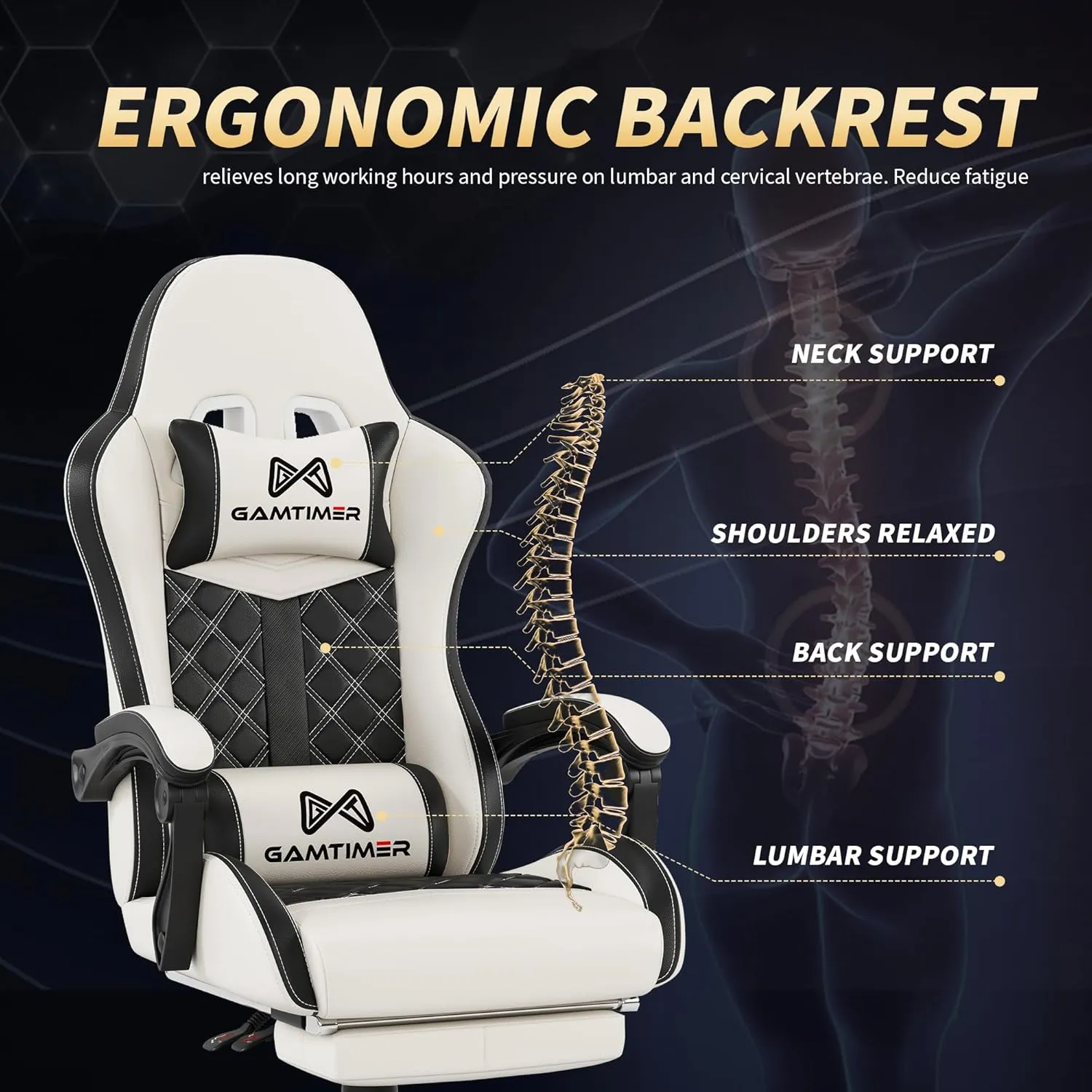 Gaming Chair,Computer Chair with Footrest and Lumbar Support,Breathable PU Leather,4D Lumbar Support and Headrest,360 Degree Swivel Chair with Adjustable Ergonomic Backrest for Adults(White)
