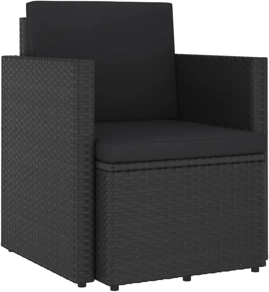 Garden Chairs, Balcony Chairs, Patio Chair with Cushions, Easy to Clean Suitable for Patio, Porch, Backyard, Balcony, Poolside, Garden Poly Rattan Black