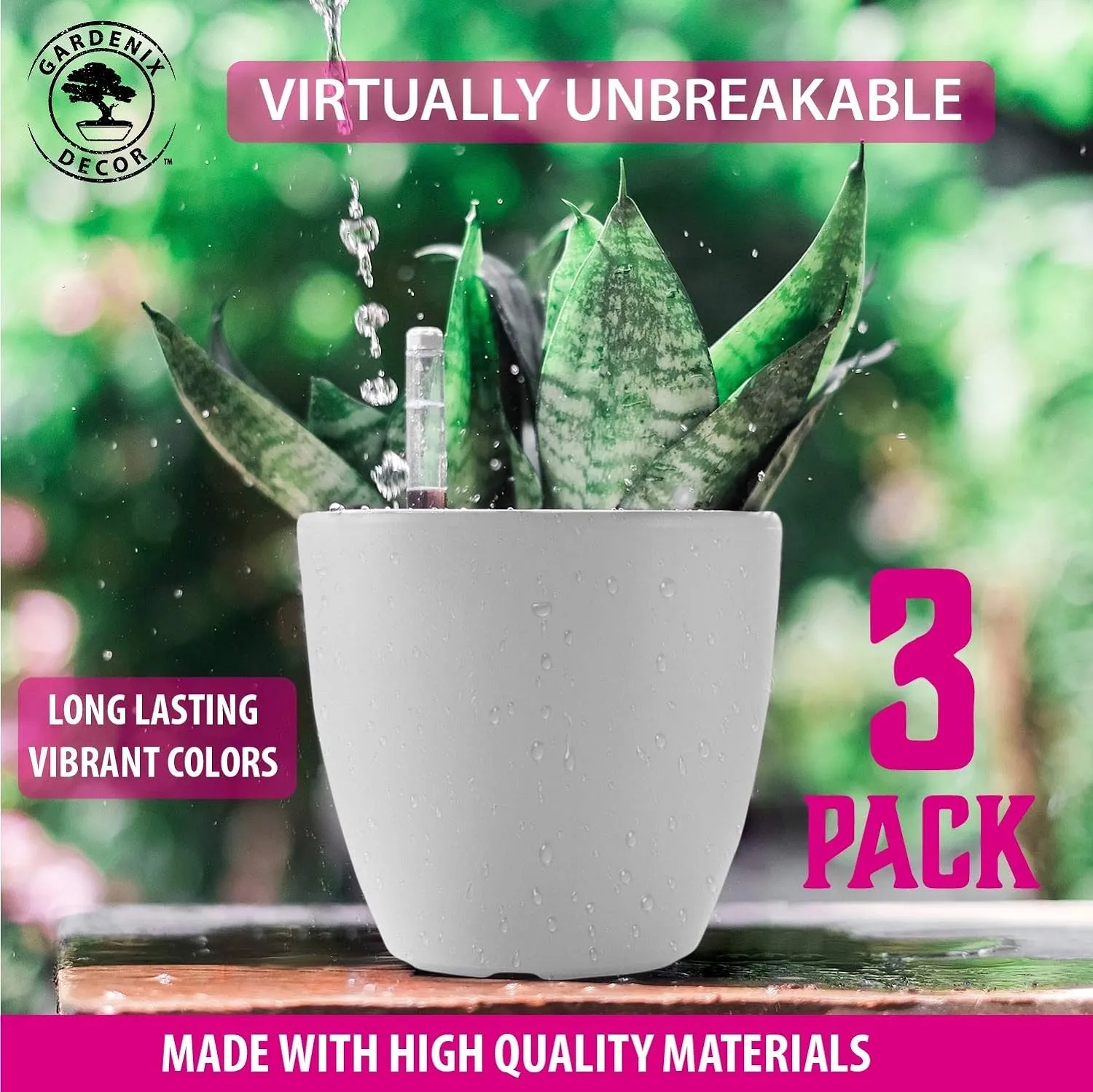 GARDENIX DECOR Self Watering Pots for Indoor Plants 3 Pack - Flower Pot with Water Level Indicator for Plants, Grow Tracking Tool - Self Watering Planter Plant Pot - Coco Coir - White