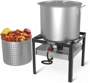 GasOne Seafood Boil Kit with Propane Burner, Propane Regulator, 100Qt Pot with Basket – Heavy Duty Construction Seafood Boil Pot for Outdoor Cooking – Easy to Clean and Durable Crab Boil Pot