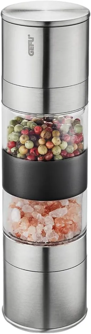 Gefu Lamola 34638 Double Mill Salt and Pepper Mill Spice Mill with Aroma Cap Infinitely Adjustable Ceramic Grinder