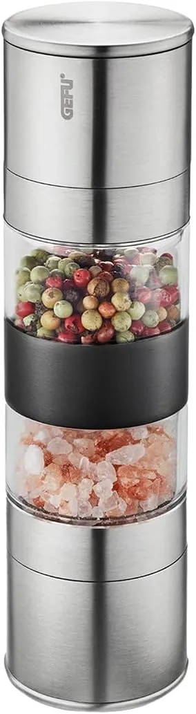 Gefu Lamola 34638 Double Mill Salt and Pepper Mill Spice Mill with Aroma Cap Infinitely Adjustable Ceramic Grinder