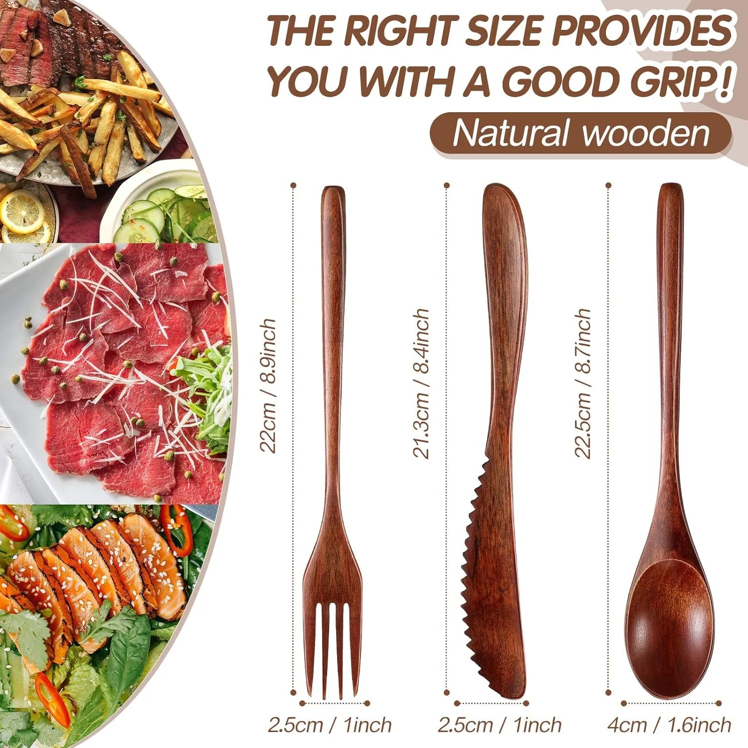 Geiserailie 24 Pcs Wooden Utensils for Eating Wooden Spoon Fork Knife Cutlery Set Kitchen Wood Dinner Flatware Tableware Set Includes Spoon, Fork, Knife (Phoebe Wood)