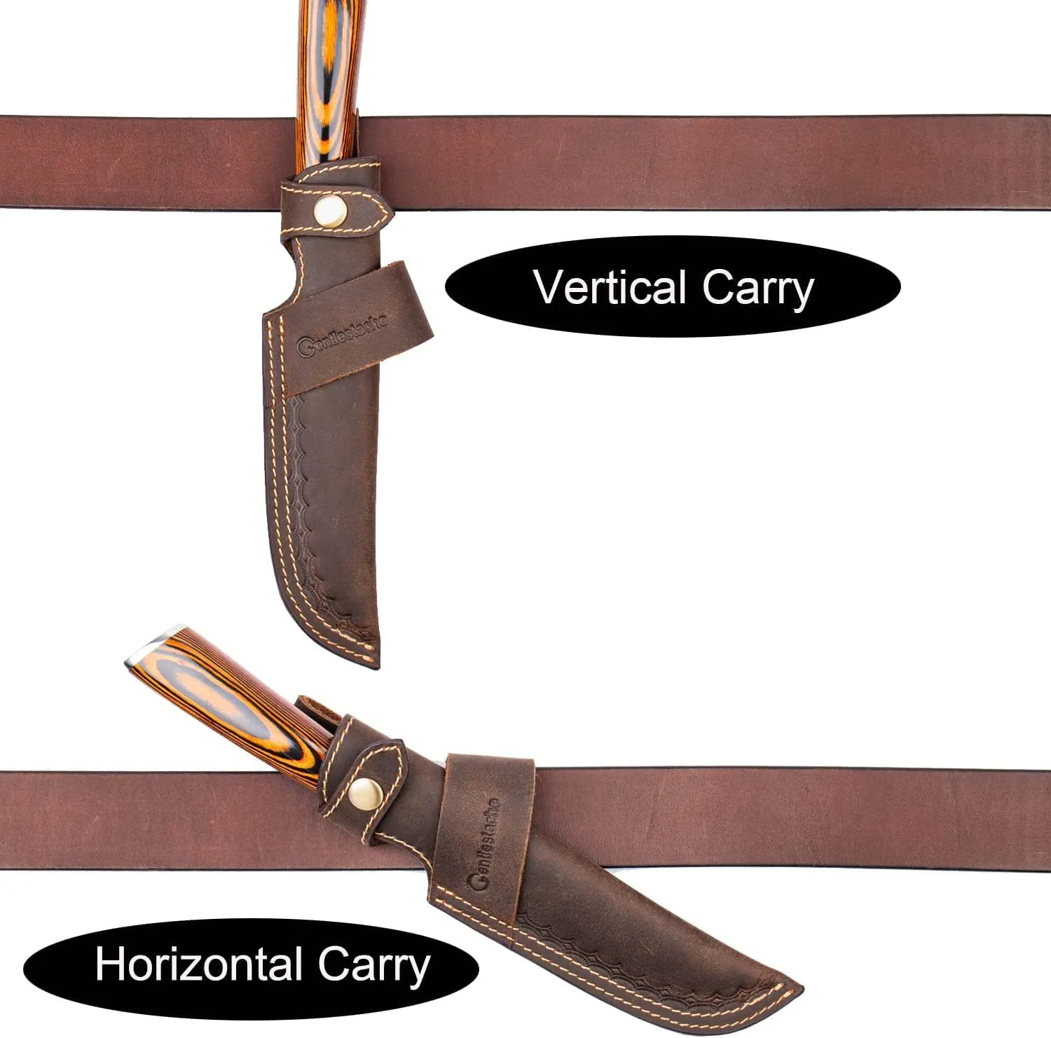 Gentlestache Horizontal Knife Sheath for 5 inch blade, Compact Draw, Dark Brown