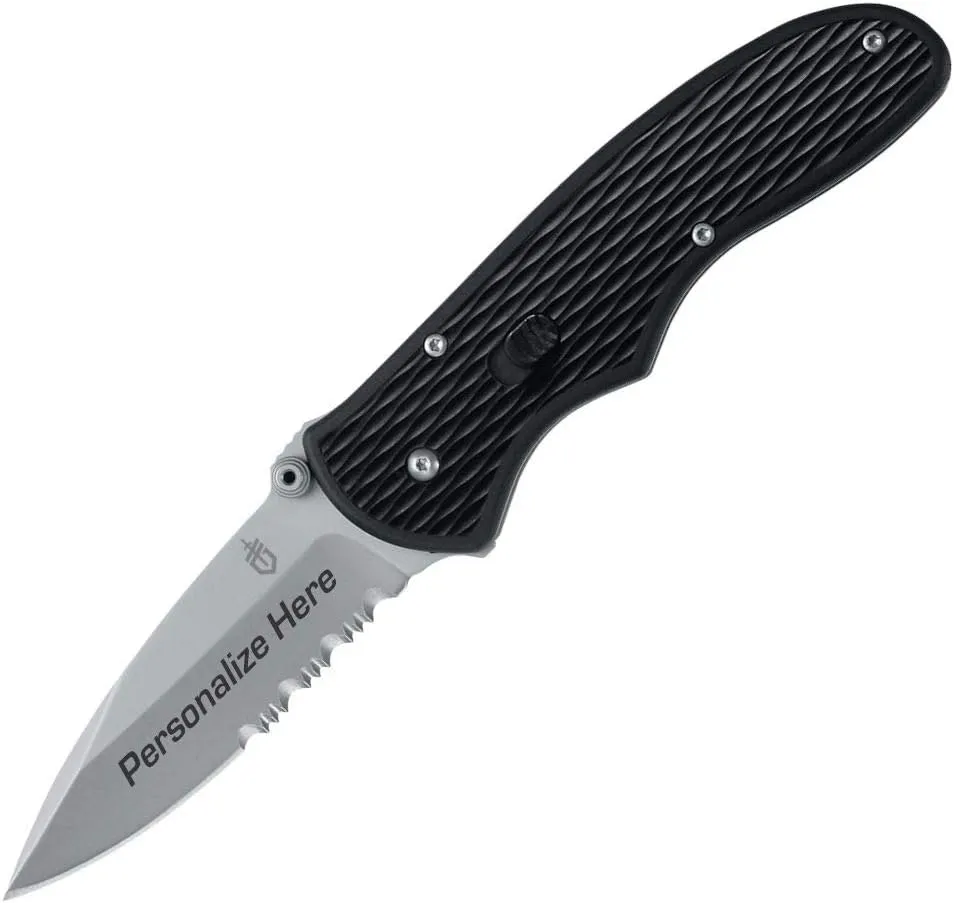 Gerber Fast Draw - Custom Laser Engraved Pocket Knife - Personalized Gifts for Men, Gifts For Him, Groomsmen Knives (Serrated Edge Blade)